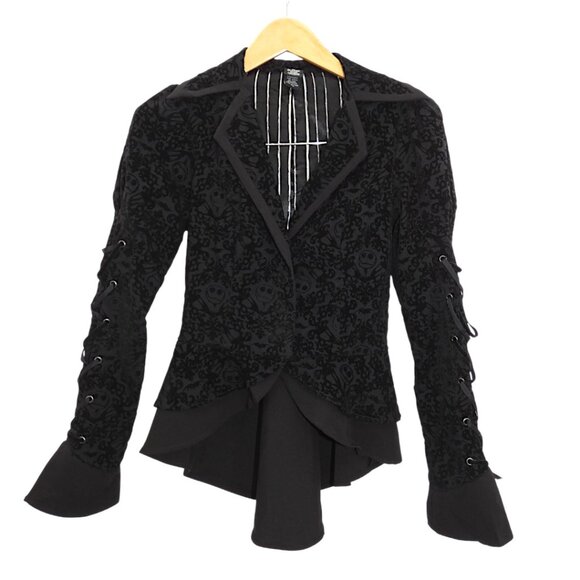 Nightmare Before Christmas Burnout Velvet Lace-Up Blazer Whimsigoth Gothcore S - Picture 6 of 11